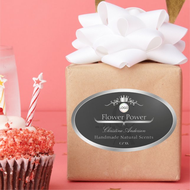 Dark Grey Product Label Silver Frame Logo Monogram (Party)