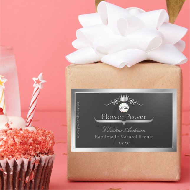 Dark Grey Product Label Silver Frame Logo Monogram (Party)