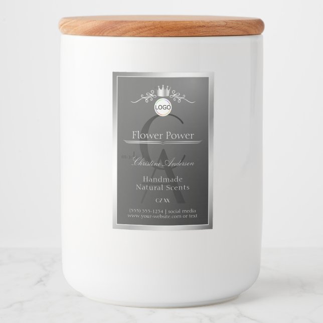 Dark Grey Product Label Silver Frame Logo Monogram (Front)