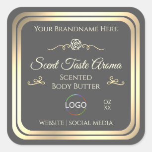 Dark Grey Product Label with Gold Frame and Logo