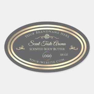 Dark Grey Product Label with Gold Frame and Logo