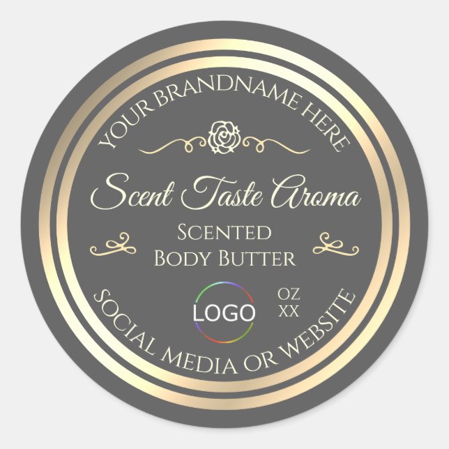Dark Grey Product Label with Gold Frame and Logo (Front)
