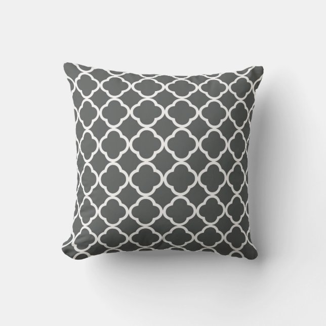 Dark grey quatrefoil lattice throw pillow (Front)