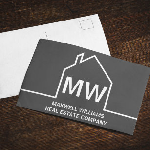 Dark Grey Real Estate Company Monogram Realtor Postcard