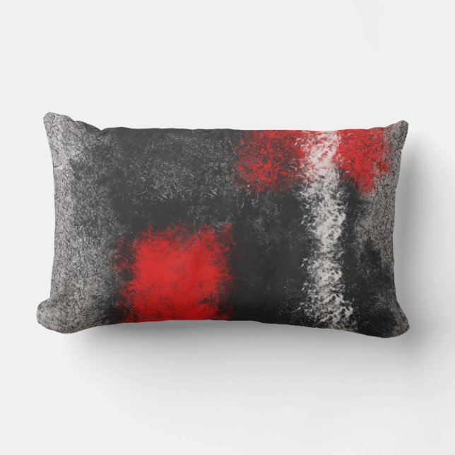 Dark grey red and white abstract lumbar pilloq lumbar pillow (Front)