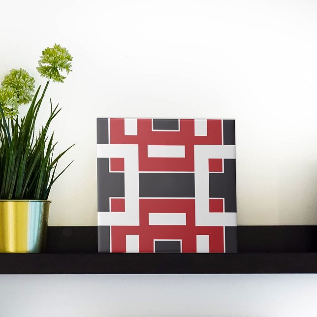 Dark Grey Red and White Abstract Mosaic Geometric Tile (Creator Uploaded)