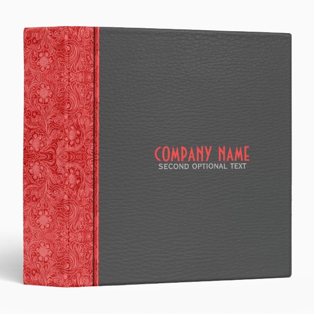 Dark Grey & Red Floral Faux Leather Binder (Front/Spine)