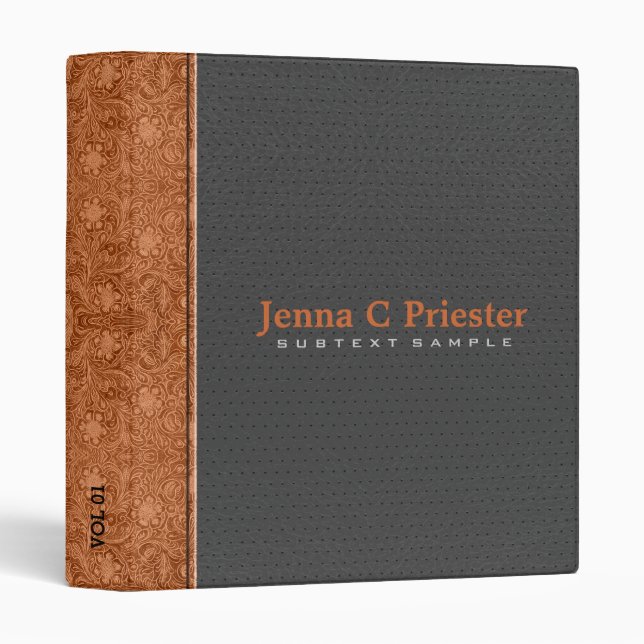 Dark Grey & Red Floral Faux Leather Binder (Front/Spine)