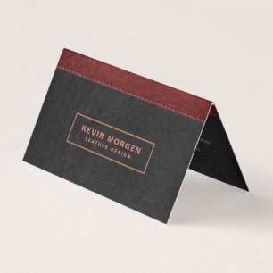 Dark Grey & Red Stitched Faux Leather Business Car Card