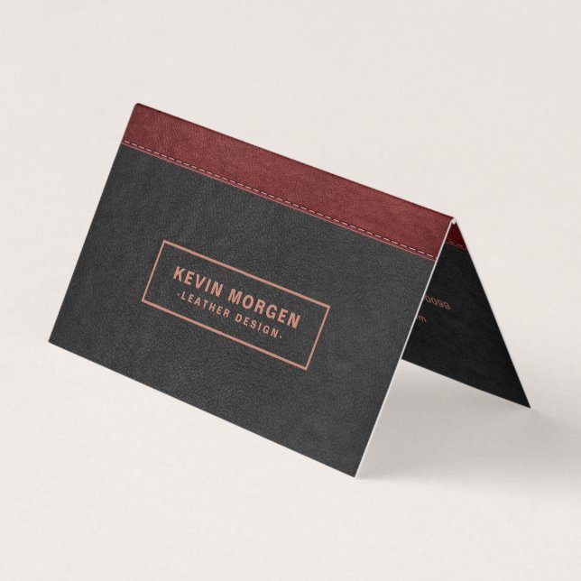 Dark Grey & Red Stitched Faux Leather Business Car Card (Front)