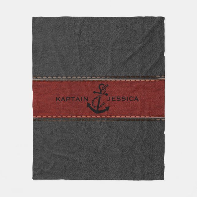 Dark-Grey & Red Vintage Leather Fleece Blanket (Front)