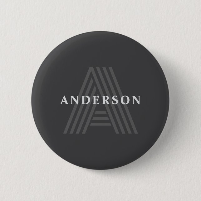 Dark Grey Retro Modern Monogrammed Name 2 Inch Round Button (Front)