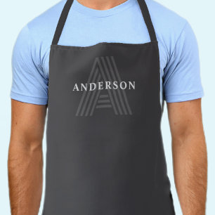 Dark Grey Retro Modern Monogrammed Name Apron