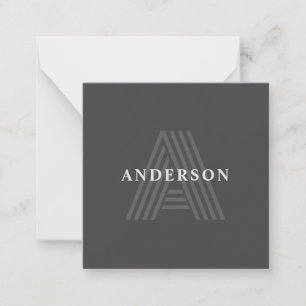 Dark Grey Retro Modern Monogrammed Name Card