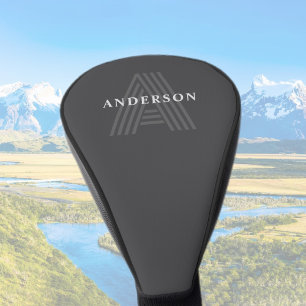 Dark Grey Retro Modern Monogrammed Name Golf Head Cover