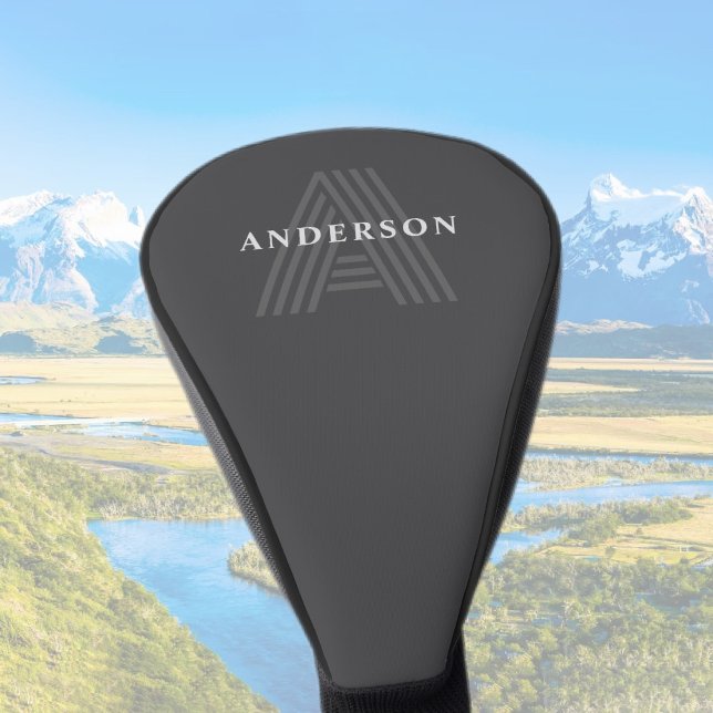 Dark Grey Retro Modern Monogrammed Name Golf Head Cover (Creator Uploaded)