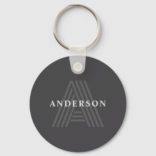 Dark Grey Retro Modern Monogrammed Name Keychain