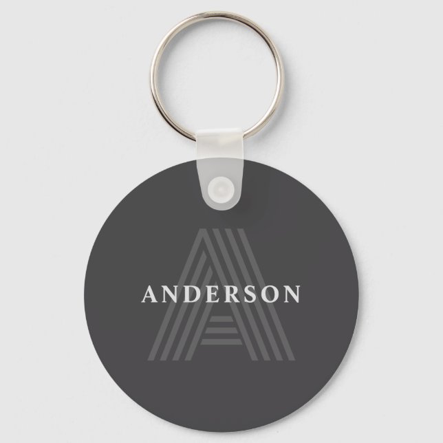 Dark Grey Retro Modern Monogrammed Name Keychain (Front)