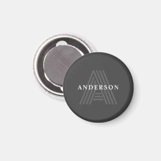 Dark Grey Retro Modern Monogrammed Name Magnet (Front/Back)