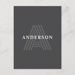 Dark Grey Retro Modern Monogrammed Name Postcard