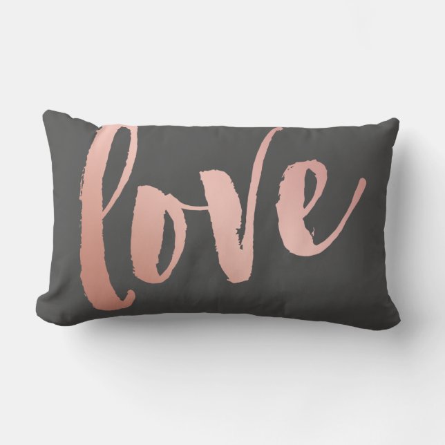 Dark Grey & Rose Gold Love Lumbar Pillow (Front)
