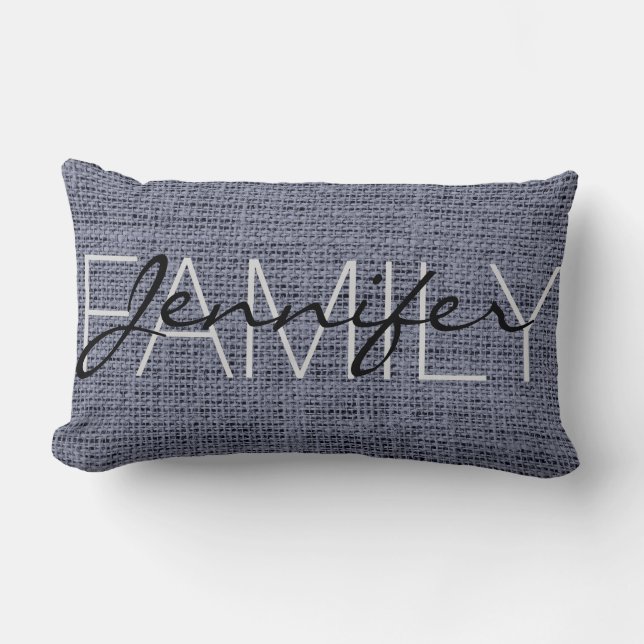 Dark Grey Rustic Burlap Monogram Lumbar Pillow (Front)