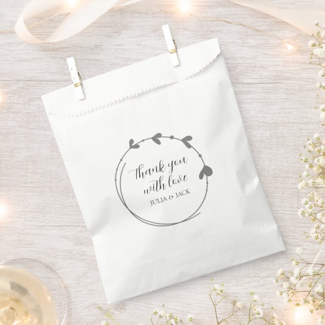 Dark Grey Simple Wreath Wedding Favour Bag (Clipped)