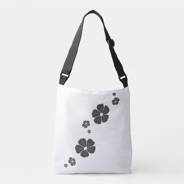Dark Grey Spring Flowers Cross Body Tote (Front)