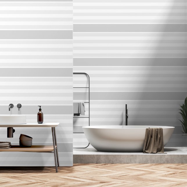 Dark Grey Stripe on Light Grey and White Stripes Wallpaper (Bathroom)