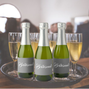 Dark Grey Stylized Script Wedding Bridesmaid Sparkling Wine Label