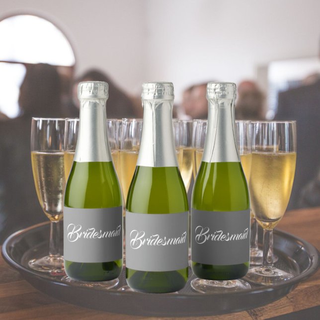 Dark Grey Stylized Script Wedding Bridesmaid Sparkling Wine Label (In Situ Wedding)