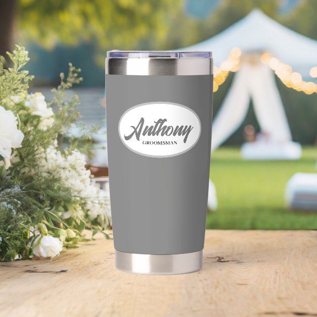 Dark Grey Stylized Wedding Groomsman Insulated Tumbler (Wedding (Rotated))