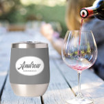 Dark Grey Stylized Wedding Groomsman Name<br><div class="desc">Gift your wedding groomsman with this trendy and personalized, stainless steel wine tumbler with his name in stylized script inside a white, oval design. Background colour and script is a dark grey. Personalize your wine tumbler by editing and replacing name with desired name. Available in many, popular wedding colour schemes....</div>