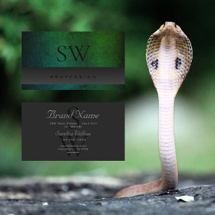Dark Grey Teal Green Gradient Snake with Initials  Business Card