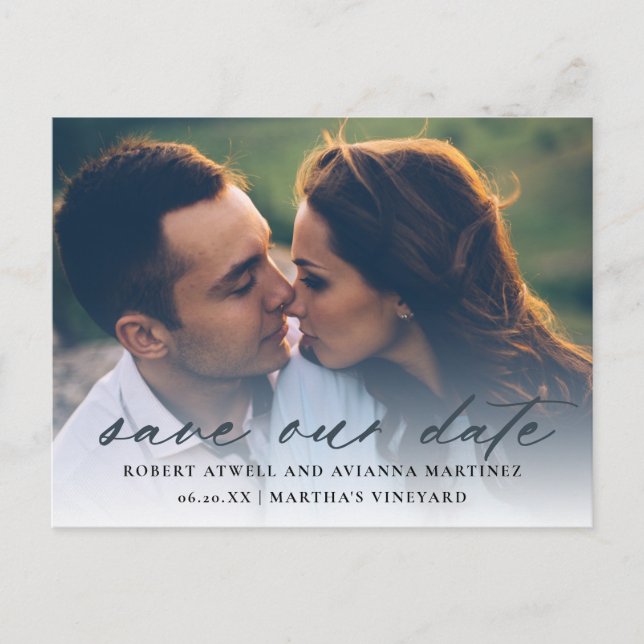 Dark Grey Text Photo Wedding Save the Date Announcement Postcard (Front)