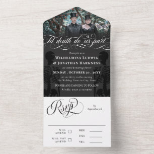 Dark Grey Til Death Do Us Party Goth Wedding Photo All In One Invitation