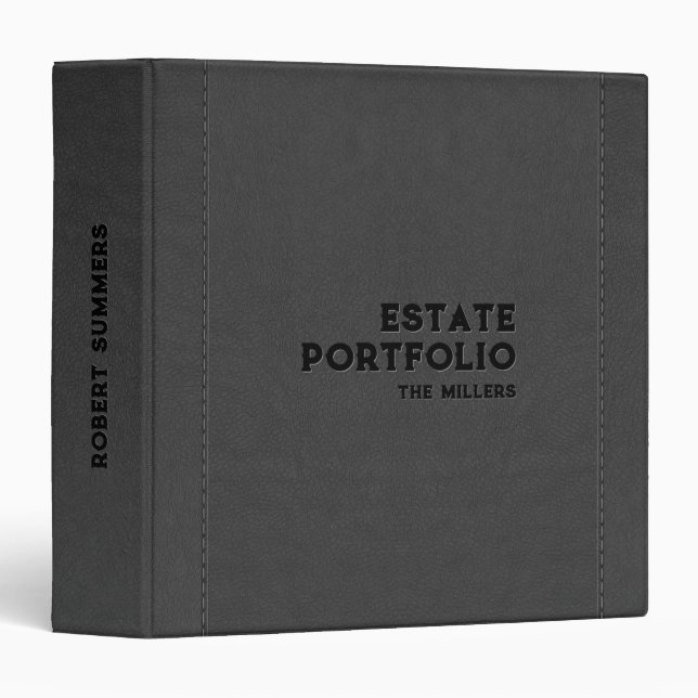 Dark-Grey Vintage Leather Custom Black Text Binder (Front/Spine)