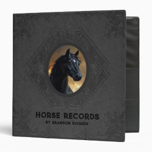 Dark grey vintage leather embossed horse head 3 ri binder