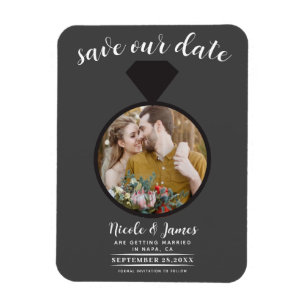Dark Grey Wedding Ring Photo Save the Date Magnet