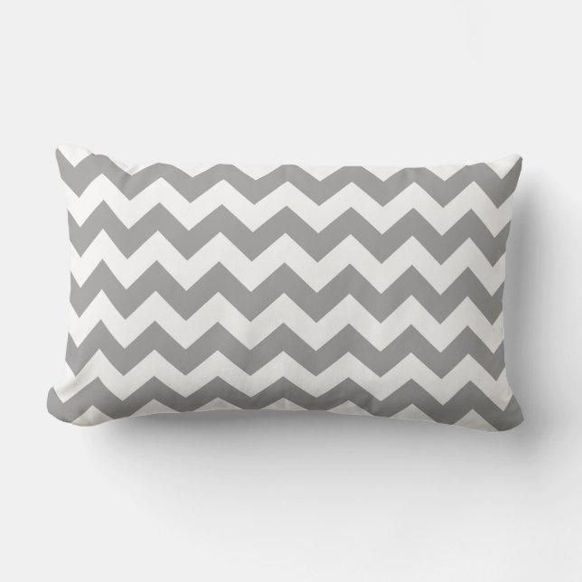 Dark Grey White Chevron Zig-Zag Pattern Lumbar Pillow (Front)