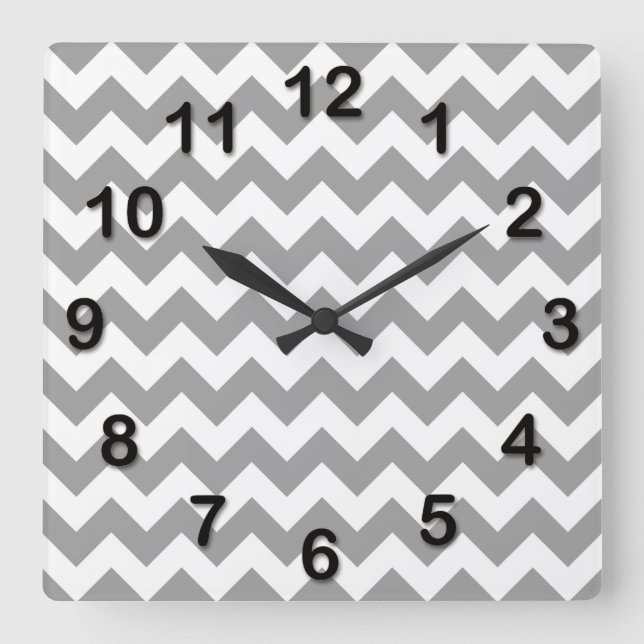 Dark Grey White Chevron Zig-Zag Pattern Square Wall Clock (Front)