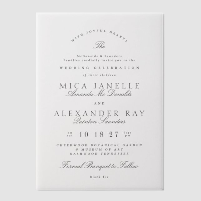 Dark Grey White Elegant Calligraphy Formal Wedding Vellum Invitations (Front)