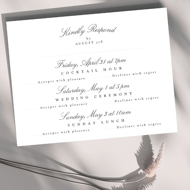 Dark Grey White Elegant Calligraphy multi-event RSVP Card (Creator Uploaded)