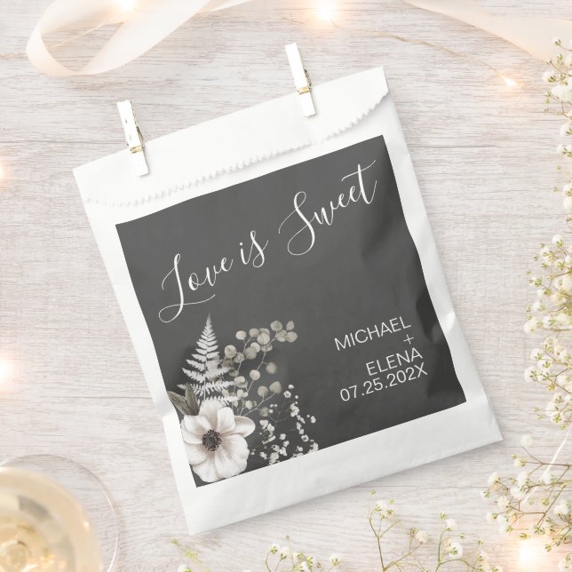 Dark Grey & White Floral Wedding  Favour Bag (Clipped)