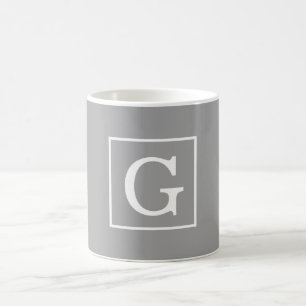 Dark Grey White Framed Initial Monogram Coffee Mug