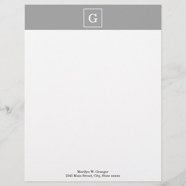 Dark Grey White Framed Initial Monogram Letterhead (Front)