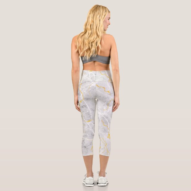 Dark grey white gold foil marble pattern capri leggings (Back)