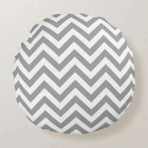 Dark Grey White Large Chevron ZigZag Pattern Round Pillow