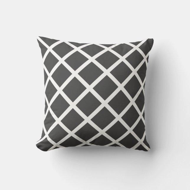 Dark grey & white, lattice pattern, pretty accent  throw pillow (Front)