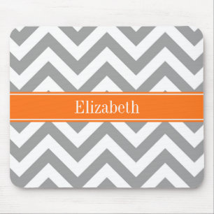 Dark Grey White LG Chevron Pumpkin Name Monogram Mouse Pad